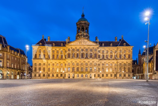 Picture of Royal Palace in Amsterdam on the Dam Square in the evening Neth